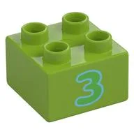 Duplo Brick 2 x 2 with '3' Print, Lime