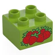 Duplo Brick 2 x 2 with Strawberries Print, Lime