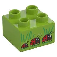Duplo Brick 2 x 2 with Ladybugs Print, Lime