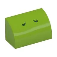 Brick Curved 1 x 2 x 1 No Studs with Dark Green Lines (Yoshi Nostrils) Print, Lime
