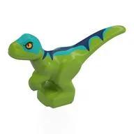 Animal, Dinosaur, Raptor, Baby with Yellow Eyes, Dark Turquoise/Dark Blue Back Print, Lime