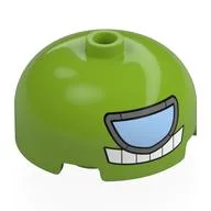 Brick Round 3 x 3 Dome with Center Stud with Silver Visor, Bright Light Blue Lens, White Teeth Print, Lime