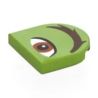 Tile Round 2 x 2 Half Circle with Reddish Brown Eye, Dark Brown Eyebrow Right Print, Lime