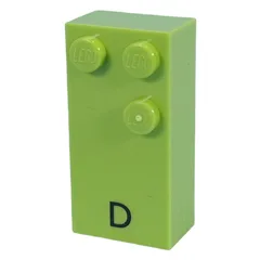 Braille Brick 2 x 4 with 3 Studs ⠙ and 'D' Print, Lime