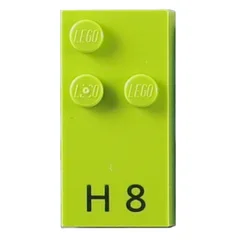 Braille Brick 2 x 4 with 3 Studs ⠓ and 'H 8' Print, Lime
