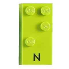 Braille Brick 2 x 4 with 4 Studs ⠝ and 'N' Print, Lime