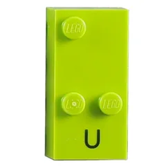 Braille Brick 2 x 4 with 3 Studs ⠥ and 'U' Print, Lime