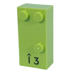Braille Brick 2 x 4 with 3 Studs ⠩ and 'Î 3' Print, Lime