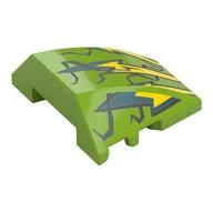 Brick Wedged, Curved 4 x 3 No Studs with Yellow/Silver Lightning Bolts Print, Lime