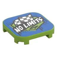 Tile Round Corners 4 x 4 x 2/3 with White 'NO LIMITS' on Black Field, Racing Flags Print, Lime