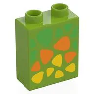 Duplo Brick 1 x 2 x 2 with Green, Orange, and Yellow Triangular Spots Print, Lime