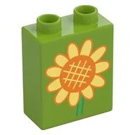 Duplo Brick 1 x 2 x 2 with Sunflower Print, Lime