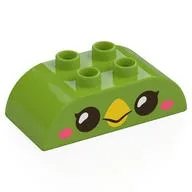 Duplo Brick 2 x 4 Curved Top with Bird Eyes Print, Lime
