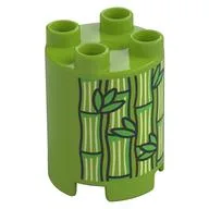 Duplo Brick Round 2 x 2 x 2 with Bamboo and Leaves Print, Lime