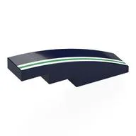 Brick Curved 4 x 1 No Studs with White/Green/White Stripes Print, Dark Blue