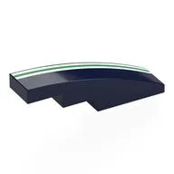 Brick Curved 4 x 1 No Studs with White/Green/White Stripes Print, Dark Blue