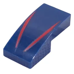 Brick Curved 2 x 1 No Studs with Red Stripes Print, Dark Blue