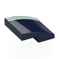 Brick Curved 2 x 2 x 2/3 with White/Green/White Stripes Print, Dark Blue