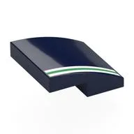 Brick Curved 2 x 2 x 2/3 with White/Green/White Stripes Print, Dark Blue