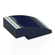 Brick Curved 3 x 2 No Studs with White/Green/White Stripes Print, Dark Blue