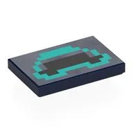 Tile 2 x 3 with Pixelated Black/Dark Turquoise Shapes Print, Dark Blue