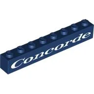 Brick 1 x 8 with White 'Concorde' Print, Dark Blue