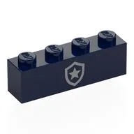 Brick 1 x 4 with Silver Police Badge Print, Dark Blue