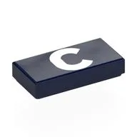 Tile 1 x 2 with White 'C' Print, Dark Blue