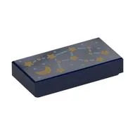 Tile 1 x 2 with Yellow Stars, Constellation Print, Dark Blue
