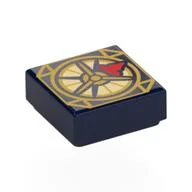 Tile 1 x 1 with Gold Compass, Red Arrow Print, Dark Blue