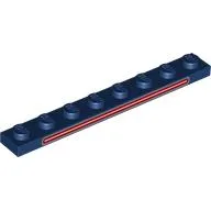 Plate 1 x 8 with Silver/Dark Red Oval Stripe Print, Dark Blue