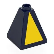 Brick Sloped 75° 2 x 2 x 2 Quadruple Convex with Yellow Triangle Print, Dark Blue