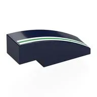 Brick Curved 3 x 1 No Studs with White/Green/White Stripes Print, Dark Blue
