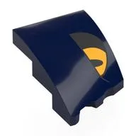 Brick Wedged, Curved 3 x 2 with Stud Notch Left with Bright Light Orange/Black Eye Print, Dark Blue
