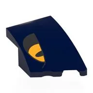 Brick Wedged, Curved 3 x 2 with Stud Notch Right with Bright Light Orange/Black Eye Print, Dark Blue