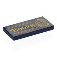 Tile 2 x 4 with Gold Sign, Book, 'Books' Print, Dark Blue