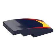 Brick Curved 4 x 2 No Studs with Yellow/Red/Black Shapes (Red Bull) Print, Dark Blue