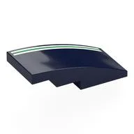 Brick Curved 4 x 2 No Studs with White/Green/White Stripes Print, Dark Blue