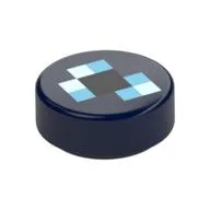 Tile Round 1 x 1 with Blue Squares, Pixelated Eye of Ender Print, Dark Blue