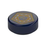 Tile Round 1 x 1 with Gold Pentagon Print, Dark Blue