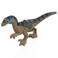 Animal, Dinosaur, Raptor, Adult with Dark Bluish Grey Tail, Black Markings, Blue Face Print, Dark Tan
