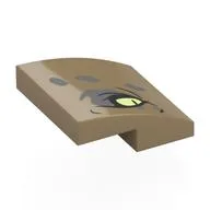 Brick Curved 2 x 2 x 2/3 with Yellowish Green Left Eye with Dark Bluish Gray Eyeshadow and Spots Print, Dark Tan