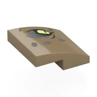 Brick Curved 2 x 2 x 2/3 with Yellowish Green Right Eye with Dark Bluish Gray Eyeshadow and Spots Print, Dark Tan