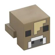 Minifig Head Special, Cube with Rear Ledge, Pixelated Tan Spot, Dark / Light Bluish Grey Nose, Black Eyes Print, Dark Tan