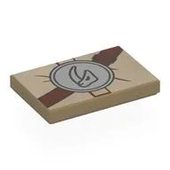 Tile 2 x 3 with Reddish Brown Strap, Medallion with Mudhorn Skull Symbol Print, Dark Tan