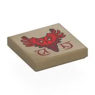 Tile 2 x 2 with Red/Dark Red Bird Crest Print, Dark Tan