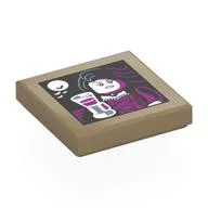Tile 2 x 2 with Vampire, Long Black Hair, Dark Purple Dress, Goblet, Moon Print, Dark Tan