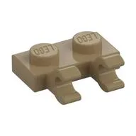 Plate Special 1 x 2 with Clips Horizontal [Open O Clips], Dark Tan