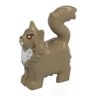 Animal, Cat with Furry Chest with Gold Eyes, White Nose, Chest Print, Dark Tan