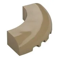 Brick Round Corner 5 x 5 x 1 Curved, Bottom Cut Outs, No Studs, 9 Bottom Tubes, Dark Tan